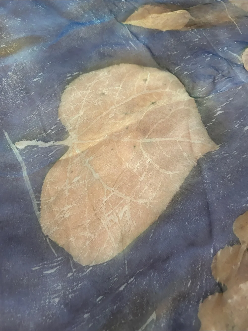 Sheer Blue Leaf-Print Women's Silk Scarf, NWT